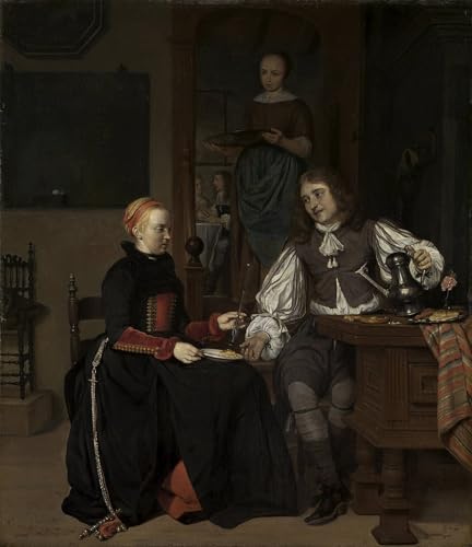 Cuadro pintura al óleo de pareja en el desayuno para decorar tu salón elegante