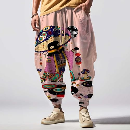 Men's Harem Casual Pants with Pockets Oversized Exercise Pajama Joggers Drawstring Baggy Loose Beach Aladdin2