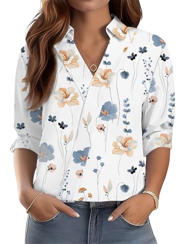LOMON Blouses for Women Dressy Casual 3/4 Length Sleeve Womens