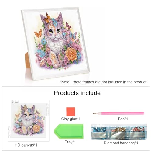 Image of AiYuanzsh 5D Special Shape Diamond Art Kits for Beginners, Cat Diamond Painting Kits for Adults, Crystal Rhinestones Diamond Art for Home Wall Decoration Gift 12x12inch /30x30cm, Animal