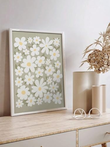 Toile imprimée marguerite verte pour habiller un mur vide avec une affiche florale 21x30