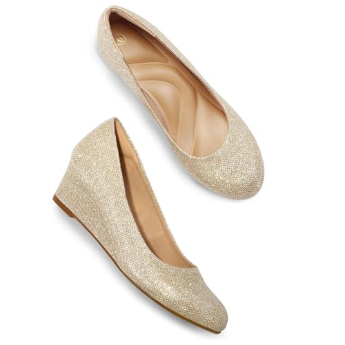 Image of mysoft Women's Wedge Pumps Low Heel Closed Toe 2in Dress Shoes