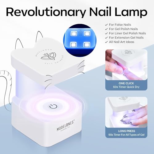 Image of modelones X Nail Gel Kit, 9-in-One Glue Prep Dehydrator & Portable Led Lamp | 15Sizes Gel Nail Tips Short Square 510Pcs Pre-shaped Square Press On Extension Kit DIY Salon Home Gift for Women