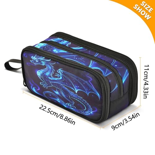 Image of Dragon Blue Black Pencil Case Box Boys Girls Large Pencil Pouch Zipper Compartments Big Capacity Stationery Pen Bag Organizer for Kids Teens Adults School Office