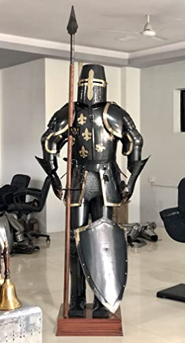 NauticalMart Full Size 6 Feet Knights Templar Suit Of Armour Medieval Roman Armor Suit Solid Steel with Crotch Complete Home Decor Item