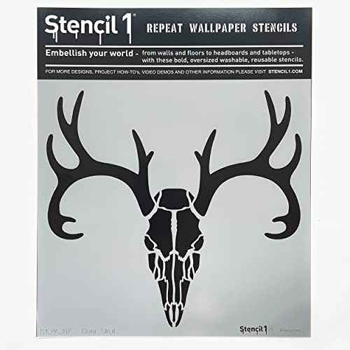 Stencil1 Deer Skull Repeat Pattern Stencil - Reusable Premium Quality Mylar Stencils For Painting - Skull Pattern Stencil Crafts And Decor On Walls Fabric & Furniture Art Craft - 11" X 11" #TOP5