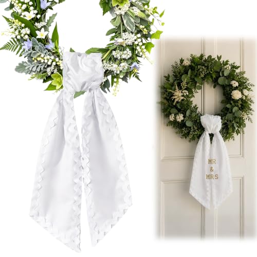 2 Pack White Wreath Sash for Front Door with 26 Alphabet Letters DIY Monogram Wreath Sash Blank for Embroidery, Ribbon Set for Wedding Baby Shower Christmas Graduation Housewarming Gift Home Decor - image 1