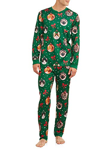 Mens Green Light Up Kitty Cat Christmas Ornament Union Suit Sleeper Pajamas3
