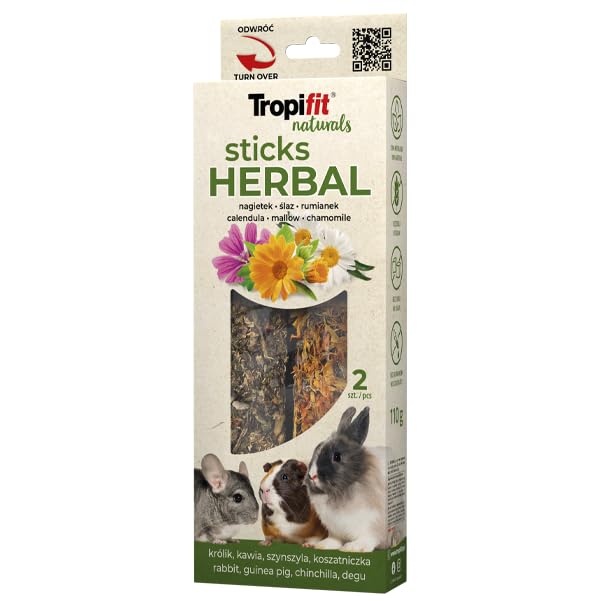 TROPIFIT NATURALS STICKS HERBAL 110G | Pallone alle Erbe Naturali al 100% per Coniglio, Caffè, Chinchilla, Biscotti | Snack sano con calendula, camomilla e dente di leone | Senza cereali, zucchero