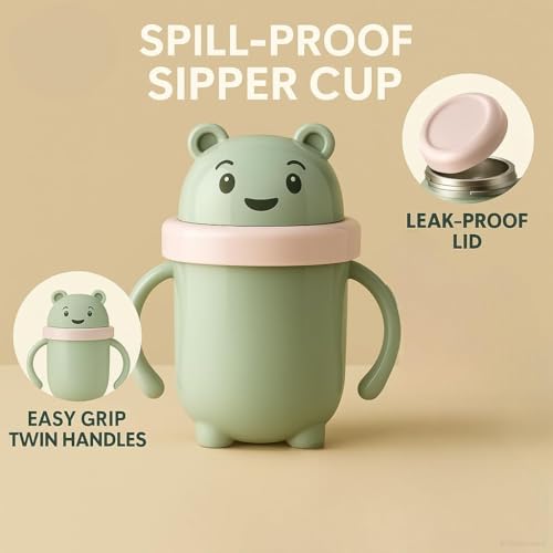 Image of Baby Stainless Steel Sipper Cup 300ml with Handles | BPA Free | Leak Proof Toddler Training Cup | Food Grade Steel Inner | Spill Resistant | 6+ Months (Multicolor)