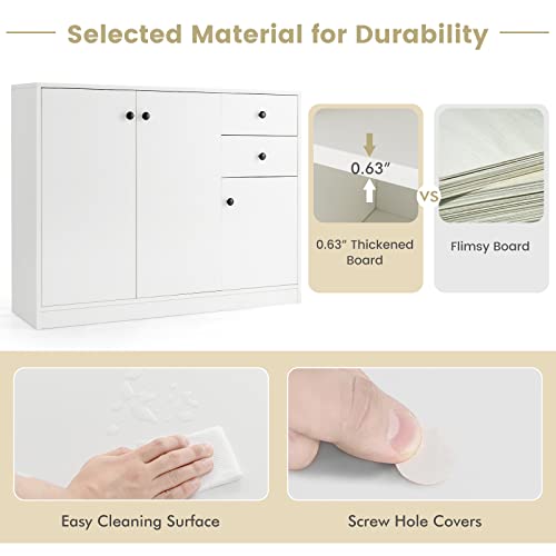 Petsite Buffet Cabinet, Kitchen Sideboard With Storage Cabinets & Drawers, Modern Credenza Coffee Bar Server Console Table Cupboard For Entryway Living Dining Room, White #TOP4