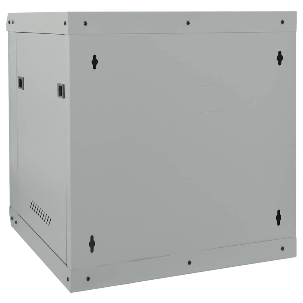 Armadietto di rete 53 x 60 x 60 cm, alloggiamento da parete per server infrastruttura IT in acciaio con porta in vetro di sicurezza, grigio