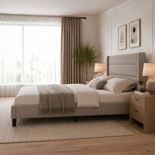 MATTERHORN Queen Size Taupe Fabric Bed - Image 3