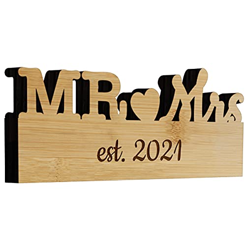 Plaquemaker 2021 Established Mr & Mrs. Sign - Bamboo -Great Wedding Decor or A Great Wedding, Housewarming, Anniversary, or Just Because Gift
