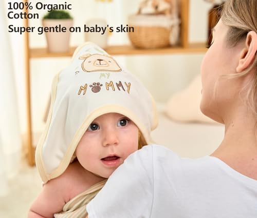 Image of 6-Pack Organic Cotton Baby Hooded Towel & Washcloths Set - Ultra Soft, Reusable, for Newborns, Perfect for Infants & Toddlers, Unisex Gifts, White Bear, 30 x 30 Inches