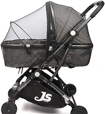 Foenguy Universal Mosquito Net for Pushchair with Double Zipper and 3D Support PE Stripes - Fina Mesh Fabric - Mosquito Net Stroller for Pram Protecting Baby from Insects (Black)