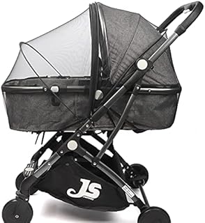 Foenguy Universal Mosquito Net for Pushchair with Double Zipper and 3D Support PE Stripes - Fina Mesh Fabric - Mosquito Net Stroller for Pram Protecting Baby from Insects (Black)