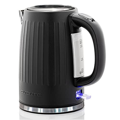 Ovente Stainless Steel Electric Kettle Hot Water Boiler 1.7 Liters - Powerful 1750W BPA Free w/ Auto Shut Off & Boil Dry Protection, Portable Instant Hot Water Pot for Coffee & Tea - Black KS711B