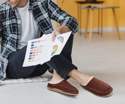 Image of KuaiLu Mens Clog Slippers with Arch Support Suede Faux Fur Memory Foam Warm House Shoes Comfortable Slip-on Mans Bedroom Indoor Outdoor Slippers Rubber Sole