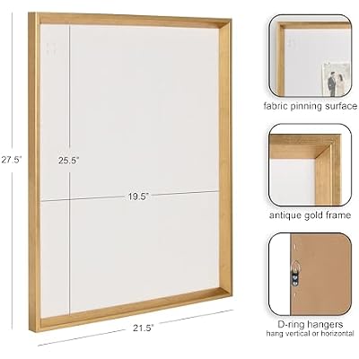 Kate and Laurel Calter Framed Linen Fabric Pinboard, 21.5x27.5, Gold
