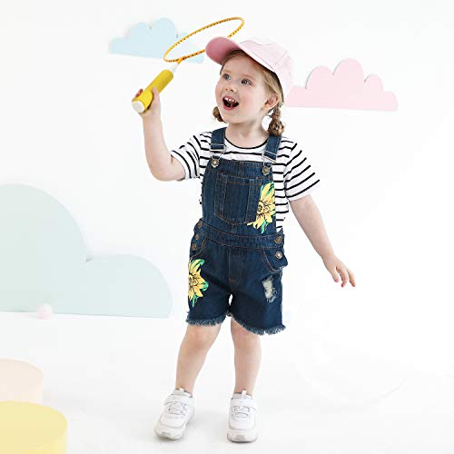 HINTINA Baby & Toddler Girls Big Bibs Overalls Ripped Hole Summer Sunflowers Jumpsuit Boyfriend Jeans Denim Romper Shortalls2