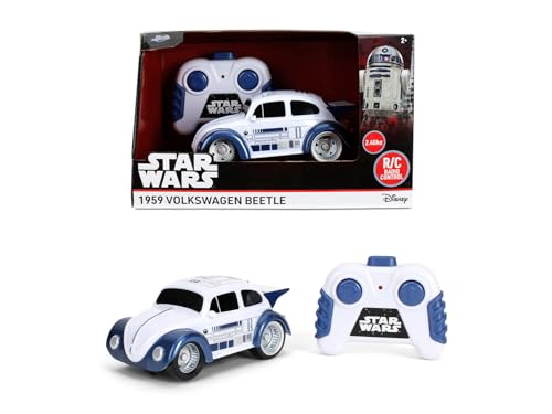Jada Toys Star Wars RC Coche Volkswagen Beetle R2-D2 (Aproximadamente 14 cm) – Coche teledirigido R2-D2 de 1 Canal 2,4 GHz 1:32 para Fans y niños a Partir de 3 años + Mando a Distancia