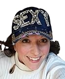 Popfizzy Bling Sexy Hat for Women Rhinestone Hat, Bedazzled Baseball Caps, Distressed Hat, Fancy Bejeweled Hats, Sparkle Denim Ball Caps (Sexy)
