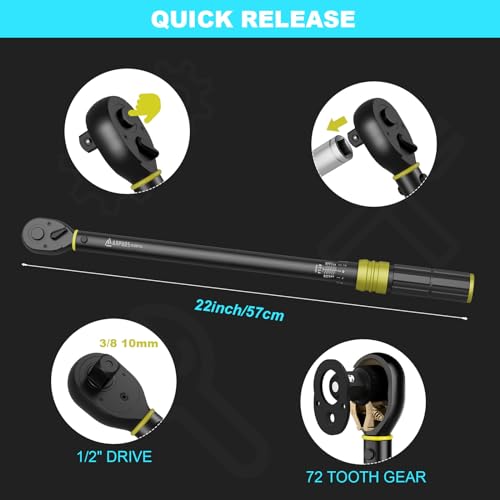 Image of ANPUDS 1 /2-Inch Drive Click Torque Wrench, 30-250 Ft-Lb / 40.7-339 Nm | ±3% Accuracy, Heavy Duty, 72-Tooth Dual Direction Reversible Ratchet, Dual Scale, for Car, Truck, SUV, RV, Tractor & Towing
