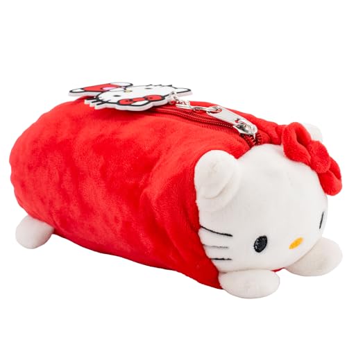 AI ACCESSORY INNOVATIONS Estojo de armazenamento multifuncional de pelúcia macia da Hello Kitty, pingente de bolsa de pelúcia Sanrio com recursos 3D, branco