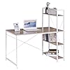 eSituro PC Laptop Studie Tafel Werkstation Gaming Bureau voor Thuis en Kantoor – Wit Metalen Benen- Licht Eiken Houtnerf Tafelblad – Eenvoudig Ontwerp met 4 Planken voor Boeken en Bestanden SCD0068