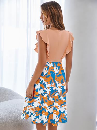 Image of YATHON Women's Vintage Ruffle Sleeve Floral A Line Cocktail Party Dresses