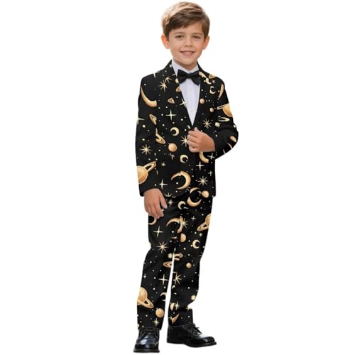 Mintulipy Boys Suits Starry Sky Stars Formal Wedding Tuxedo Slim Fit 2 Piece Suit Set One Button Casual Jacket and Dress Pants Kids School Clothes
