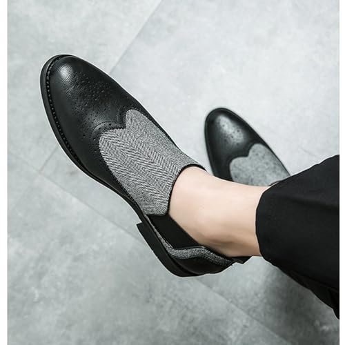 Mens Patchwork Two Tone Comfortable Slip On Dress Loafers Fashion Carving Punched Brogues Business Leather Shoes Round Toe Low Top Luxury Formal Walking Shoes2