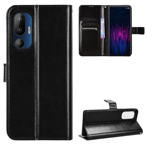 HTC U24 Pro Hülle [Brieftasche] [Klammerfunktion] [Kartenfächer] [Magnetic Flip Cover] Kompatibel mit HTC U24 Pro Smartphone(Schwarz)