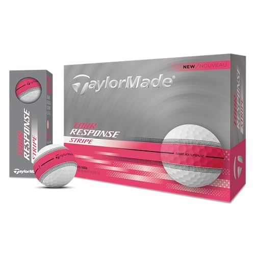 TaylorMade 2025 Golf Tour Response Stripe White/Pink Golf Balls