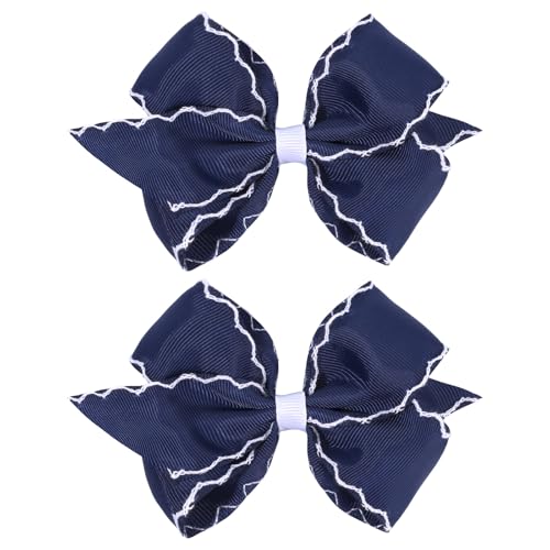 OAOLEER 5” 2PCS Hair Bows for Girls, Navy Grosgrain Ribbon Bows Hair Alligator Clips Hair Accessories for Girls Infants Toddlers Kids Teens Children (Navy)