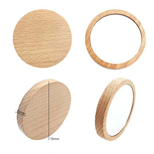 Lurrose 4pcs Runden Spiegel aus Holz Taschenspiegel Kleinen Kompakten Spiegel für Geldbörsen (7.5 cm)