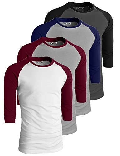 Top Legging Men's 4 Pack Regular Fit 3/4 Sleeve Baseball T-Shirt -Cotton Raglan Jersey S-5Xl Ltgnav_Ltgbur_Whbur_Charblk X-Large #TOP16