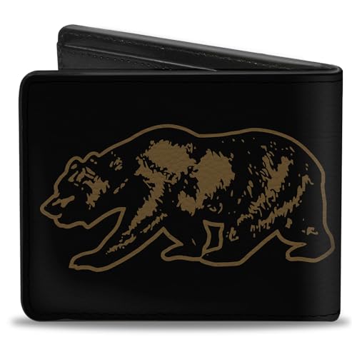 Buckle-Down Men's Wallet, Bifold, California Grizzly Bear Outline Black Brown, Vegan Leather, 4.0" x 3.5"2