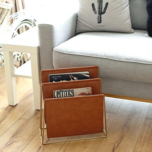 Modern PU Leather Magazine Holder - Stylish Metal Newspaper Rack for Living Room, Bedroom, Office - Sofa-Side Storage Organizer for Books and Magazines