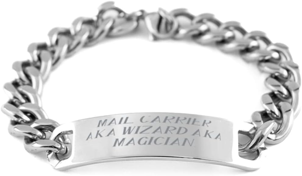 Mail Carrier A.K.A Wizard A.K.A. Cuban Chain Bracelet, Mail Carrier Present from Boss, Reusable Engraved Bracelet for Coworkers