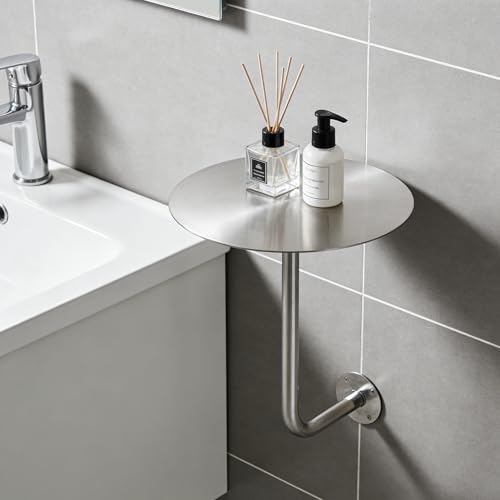 Mesa de pared de baño inoxidable e impermeable con balda circular de 40cm 2