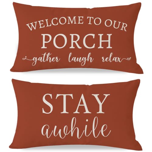 PANDICORN Outdoor Lumbar Throw Pillow Covers 12x20 Inch Set of 2, Rust