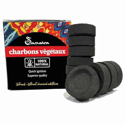 Charbons pour Encens Naturels – 33 mm Samsara | 100% Végétaux en Bois Pur | Encens Naturels Non Toxiques | Allumage Rapide et Combustion Propre |...