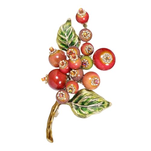 Hawthorn Fruit Brooches and Pins for Women, SHE'S FREE STYLE JUST FOR YOU New Chinese Style Crystal Pin Jewelry, Refined Copper Brooch Inspired by Eastern Harmony and Luck Big Leaf-Green