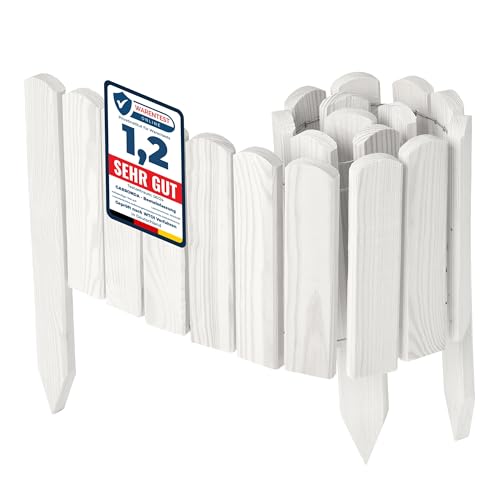 Garronda Bordura de Jardín de Madera 100 x 20 cm Cerca Baja para Flores Parterre Aiuola Valla Decorativa para Jardines Exteriores Borde de Plantas Fácil Instalación GD-0148 Blanco
