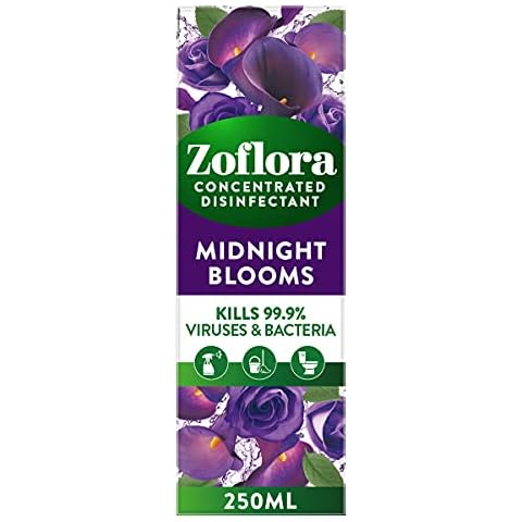 Zoflora Midnight Blooms 250ml, Concentrated 3-in-1 Multipurpose Disinfectant Kills 99.9% of Bacteria & Viruses Cover