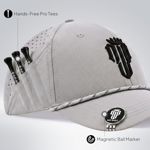 Image of NJF Golf Hat Men - Breathable Mens Golf Hats, Adjustable Rope Hook and Loop Style Cap, Convenient Cap with Tee Holder