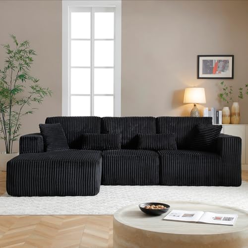 Image of 108 inch Boneless Cloud Sectional Couches for Living Room, Comfy Fluffy L Shaped Memory Foam Deep Seat Boneless Couch, Modular Sectional Sofa with Left Facing Chaise, Dark Black