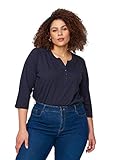V-Ausschnitt Zizzi Damen Große Größen Bluse 3/4 Ärmel Baumwolle Gr. 50-52 , Blau